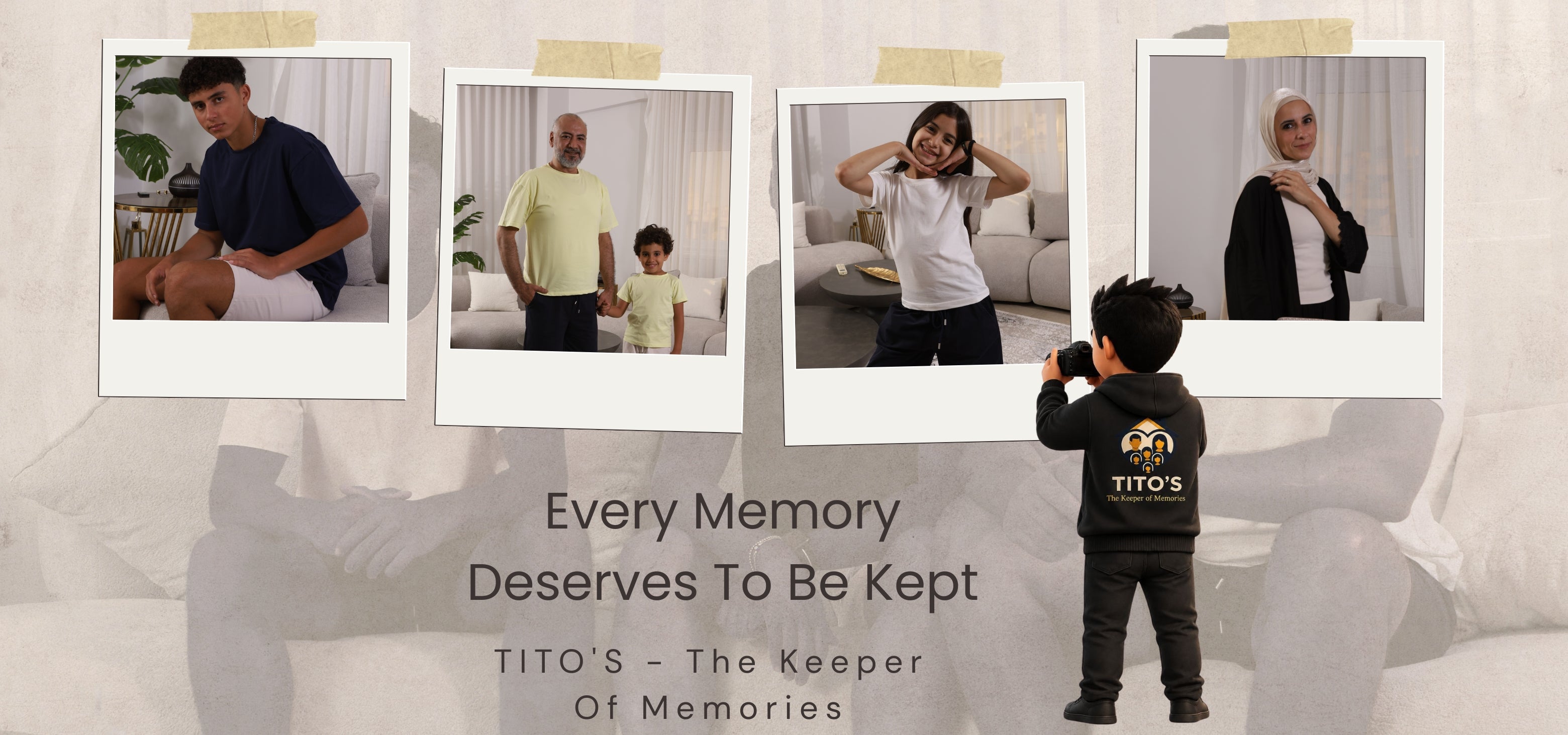 Tito's Wear family lifestyle hero image — every memory deserves to be kept