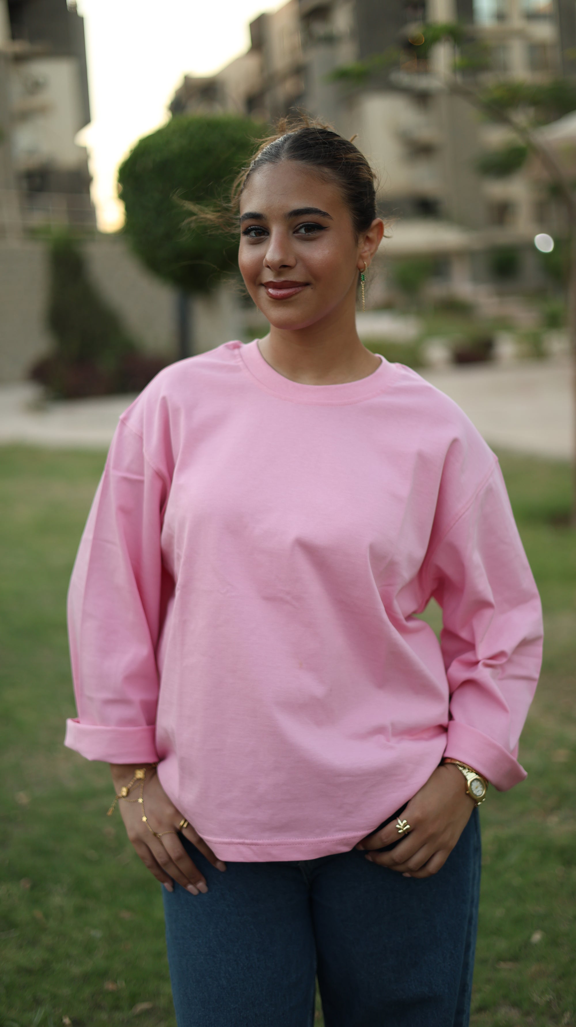 Box-fit, long sleeve T-shirt