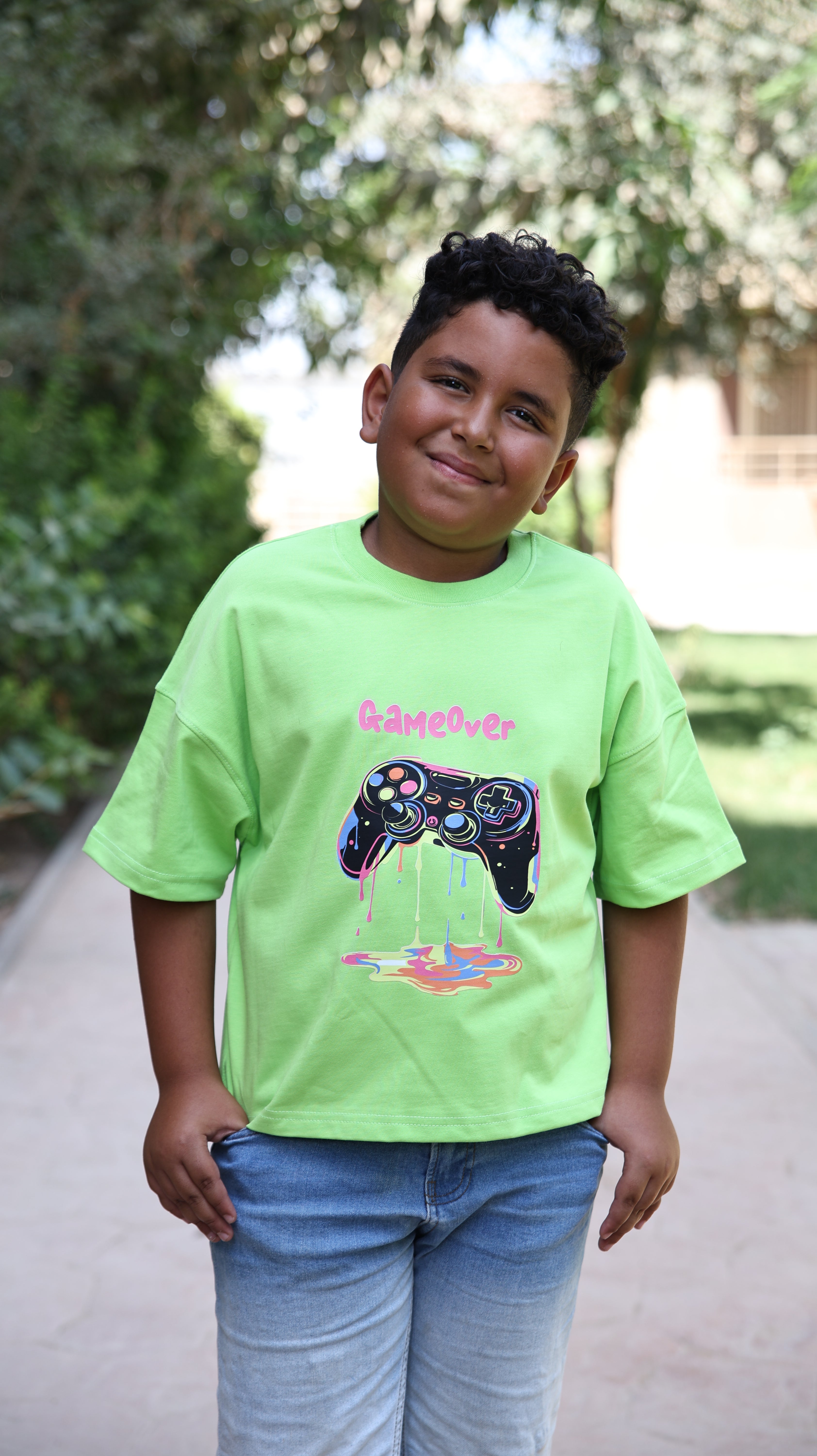 Kids box-fit T-shirts Neon Green