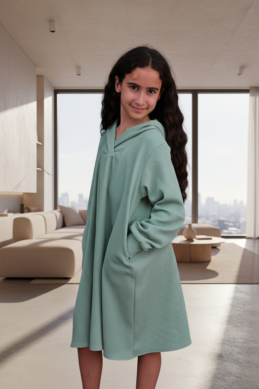 Girl wearing mint green dress