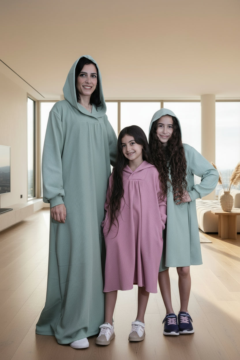 Mom and girls wearing dresses