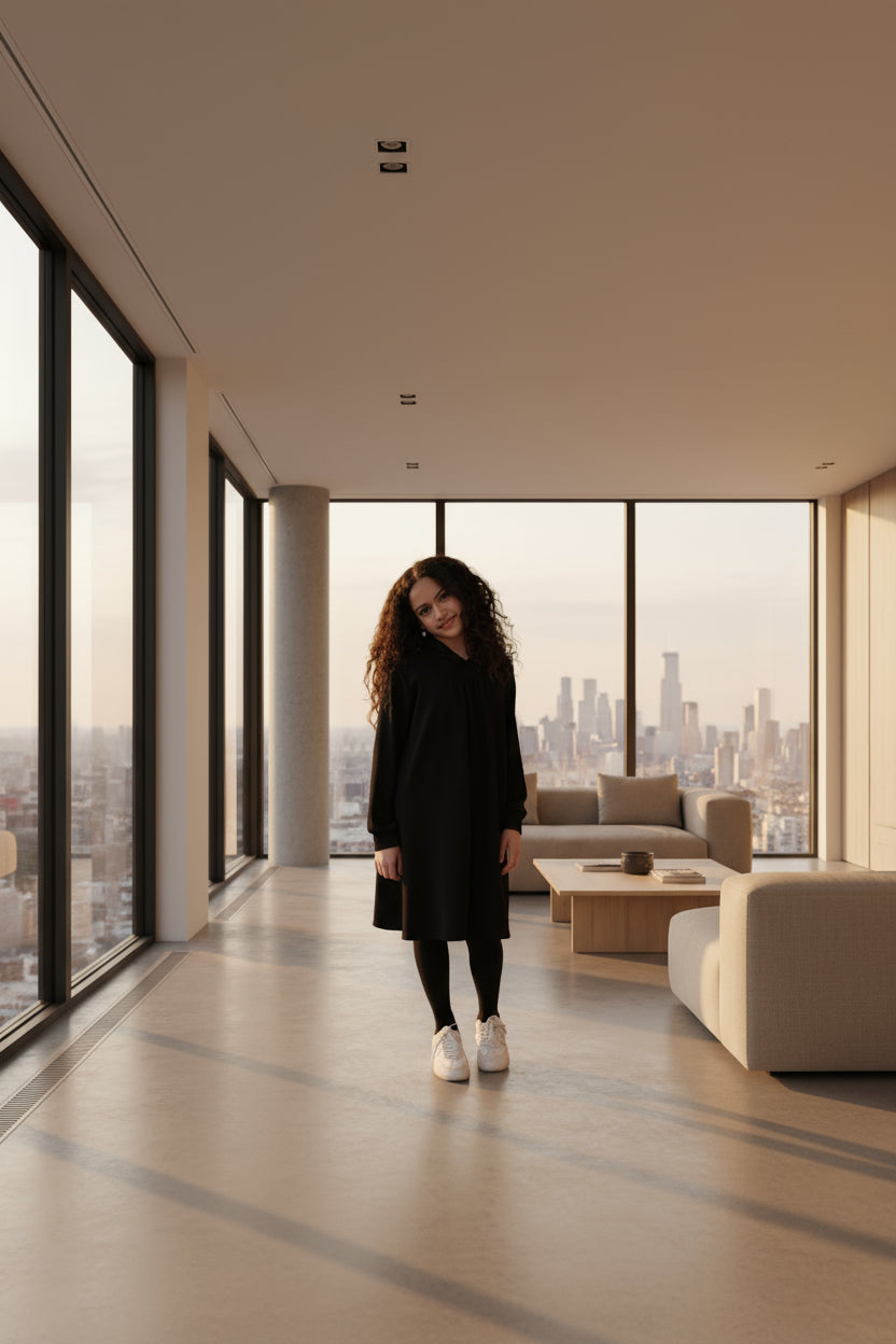 Girl wearing a black dress